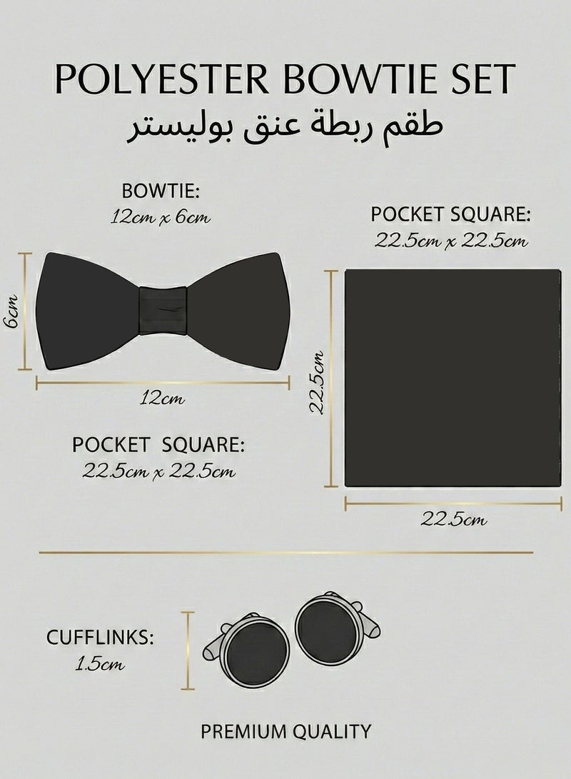 FIORICASA 3-Piece Men's Bow Tie Gift Set - Black & Champagne Gold Polka Dot Jacquard Bowtie with Matching Cufflinks & Pocket Square for Formal Events - Image 3
